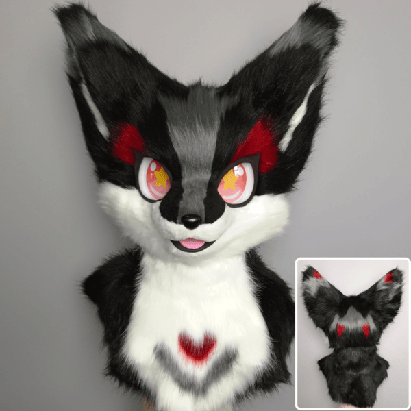 Black Red and Grey Fursuit Head