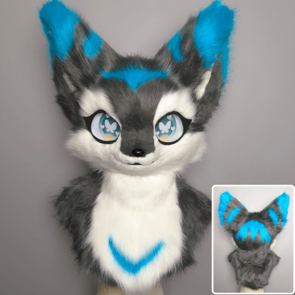 Grey and Blue Fursuit Head