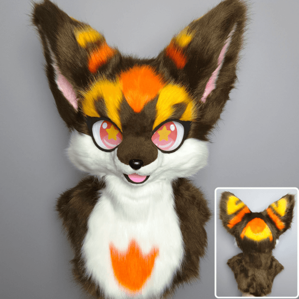 Brown and Double Orange Fursuit head