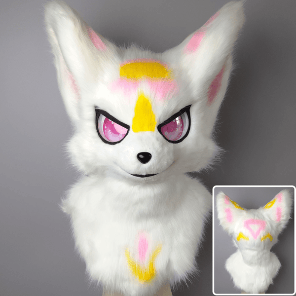 Black Pink and Blue Fursuit Head