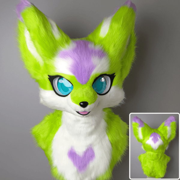 Green White and Purple Fursuit Head