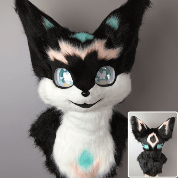 Black Pink and Blue Fursuit Head