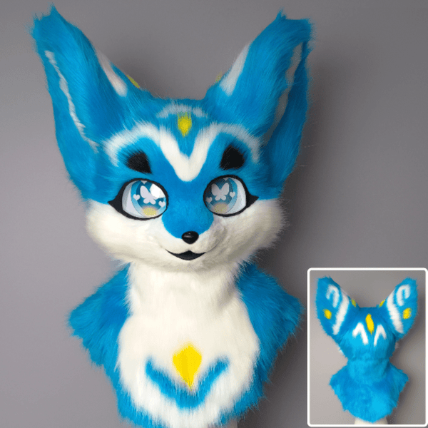 Blue White and Yellow Fursuit Head