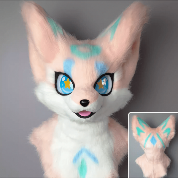 Pink Blue and Turquoise Fursuit Head